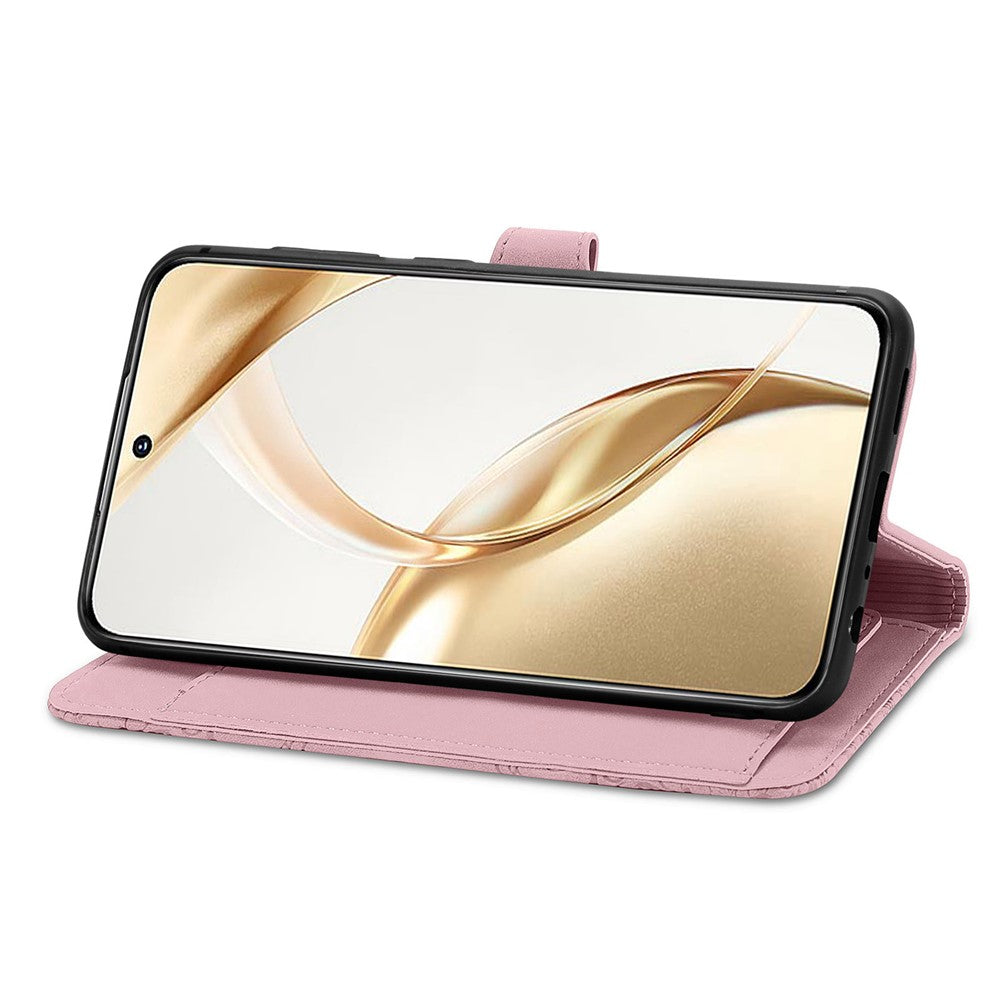 For Honor 200 5G Zipper Wallet Case with Strap Flower Imprint PU Leather Phone Cover