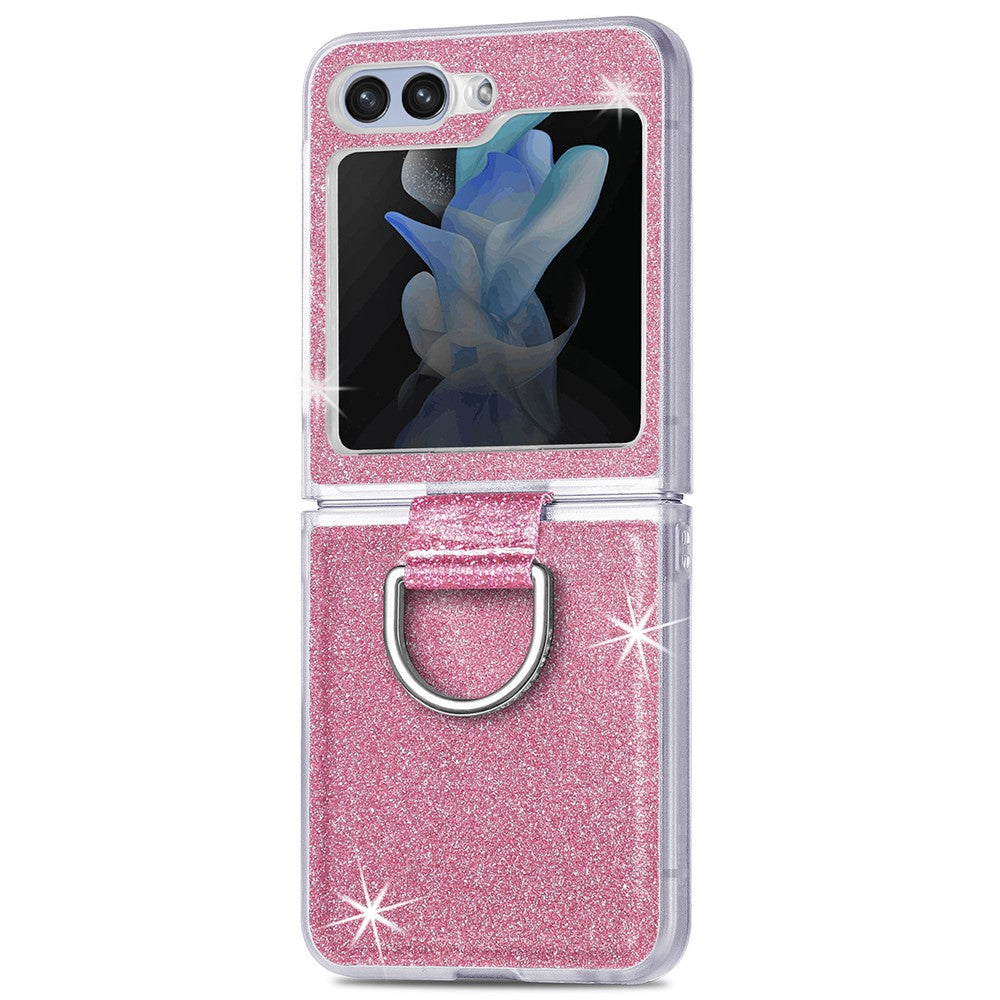 For Samsung Galaxy Z Flip7 FE 5G / Z Flip6 5G Case Leather+PC Glitter Phone Cover Rhinestone Ring Holder