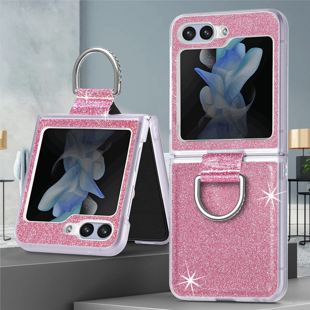 For Samsung Galaxy Z Flip7 FE 5G / Z Flip6 5G Case Leather+PC Glitter Phone Cover Rhinestone Ring Holder