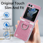 For Samsung Galaxy Z Flip7 FE 5G / Z Flip6 5G Case Leather+PC Glitter Phone Cover Rhinestone Ring Holder