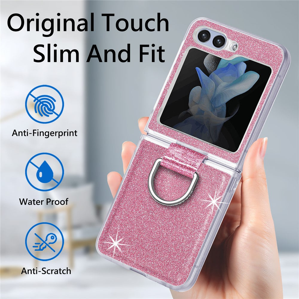 For Samsung Galaxy Z Flip7 FE 5G / Z Flip6 5G Case Leather+PC Glitter Phone Cover Rhinestone Ring Holder