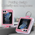For Samsung Galaxy Z Flip7 FE 5G / Z Flip6 5G Case Leather+PC Glitter Phone Cover Rhinestone Ring Holder