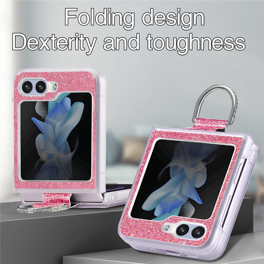 For Samsung Galaxy Z Flip7 FE 5G / Z Flip6 5G Case Leather+PC Glitter Phone Cover Rhinestone Ring Holder