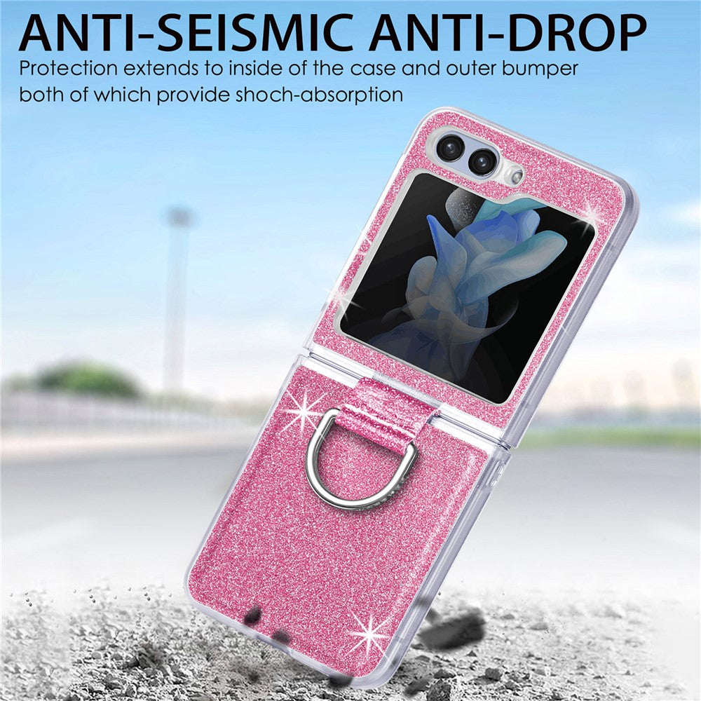 For Samsung Galaxy Z Flip7 FE 5G / Z Flip6 5G Case Leather+PC Glitter Phone Cover Rhinestone Ring Holder