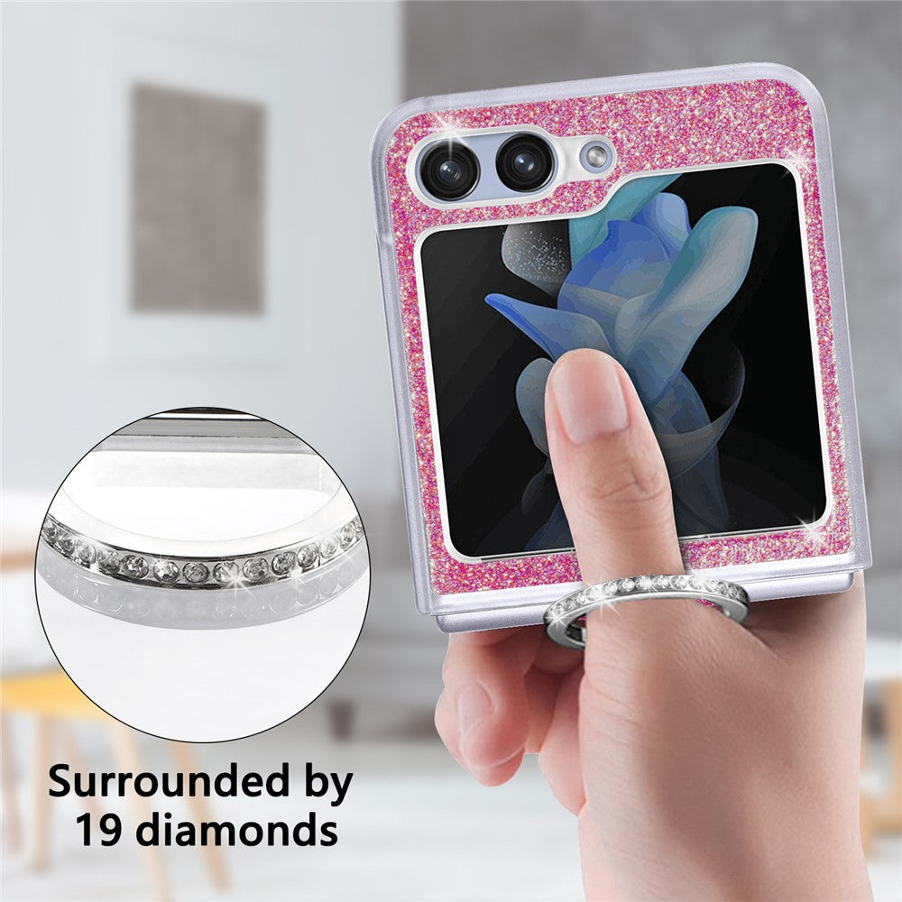 For Samsung Galaxy Z Flip7 FE 5G / Z Flip6 5G Case Leather+PC Glitter Phone Cover Rhinestone Ring Holder