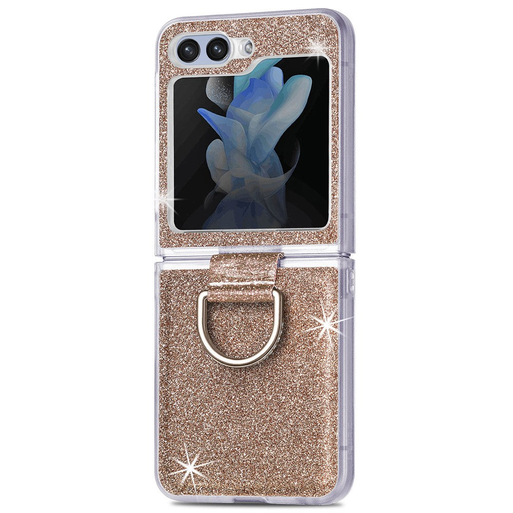 For Samsung Galaxy Z Flip7 FE 5G / Z Flip6 5G Case Leather+PC Glitter Phone Cover Rhinestone Ring Holder