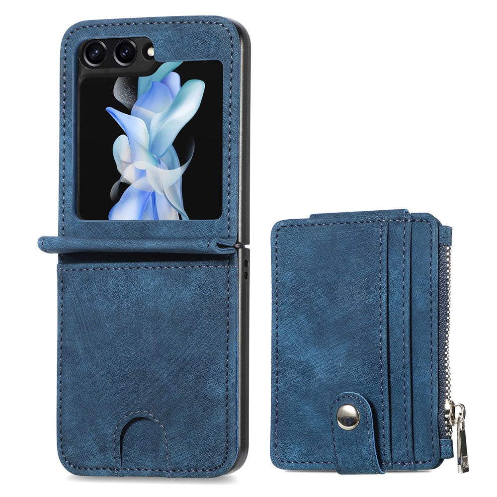 For Samsung Galaxy Z Flip7 FE 5G / Z Flip6 5G Case Kickstand Retro Leather Phone Cover Zipper Card Holder