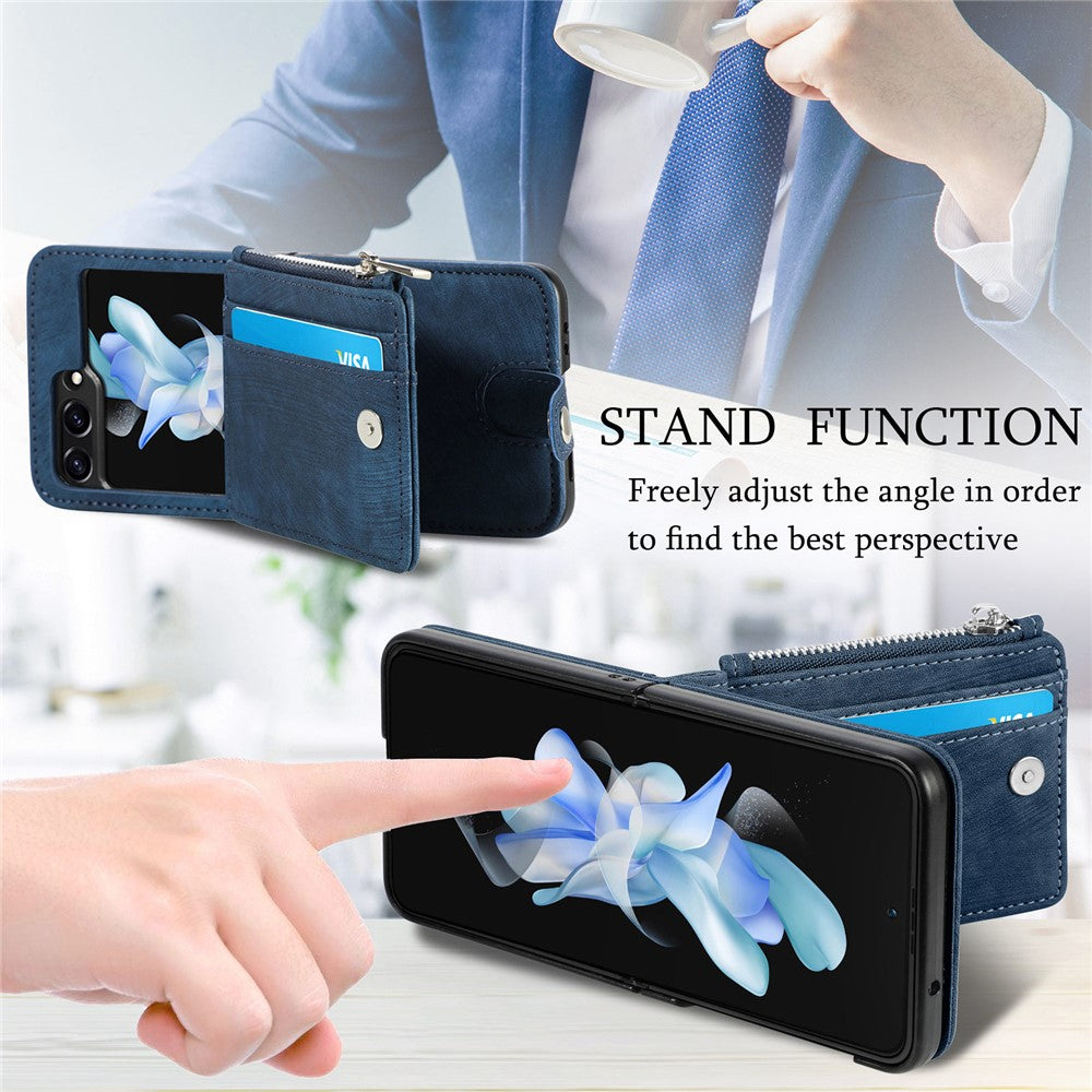 For Samsung Galaxy Z Flip7 FE 5G / Z Flip6 5G Case Kickstand Retro Leather Phone Cover Zipper Card Holder