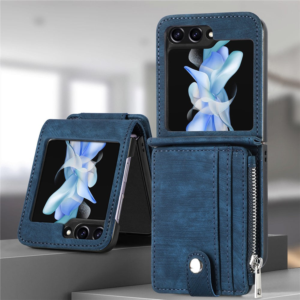 For Samsung Galaxy Z Flip7 FE 5G / Z Flip6 5G Case Kickstand Retro Leather Phone Cover Zipper Card Holder