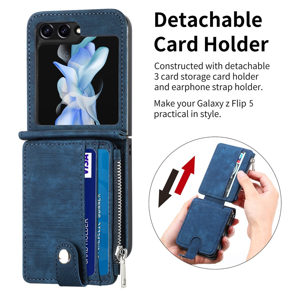 For Samsung Galaxy Z Flip7 FE 5G / Z Flip6 5G Case Kickstand Retro Leather Phone Cover Zipper Card Holder