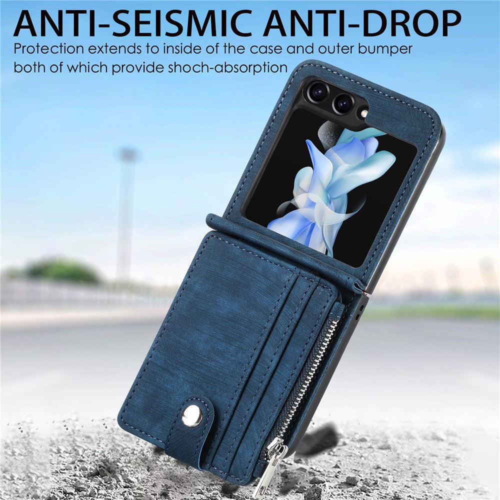 For Samsung Galaxy Z Flip7 FE 5G / Z Flip6 5G Case Kickstand Retro Leather Phone Cover Zipper Card Holder