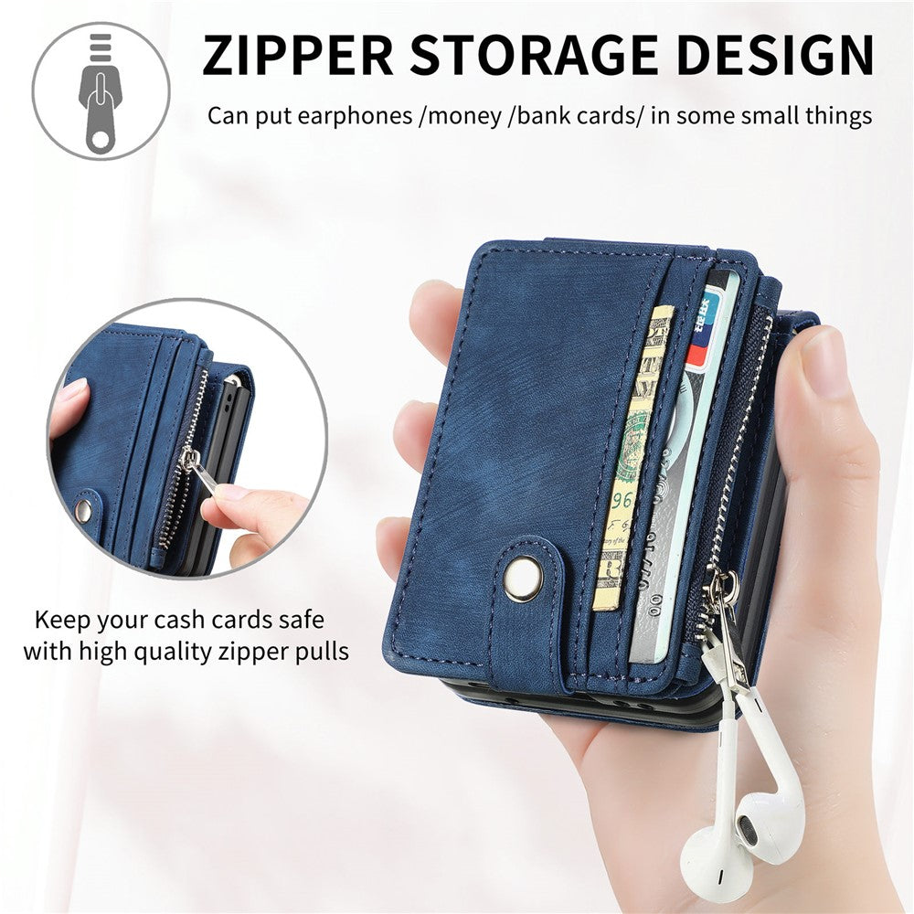 For Samsung Galaxy Z Flip7 FE 5G / Z Flip6 5G Case Kickstand Retro Leather Phone Cover Zipper Card Holder