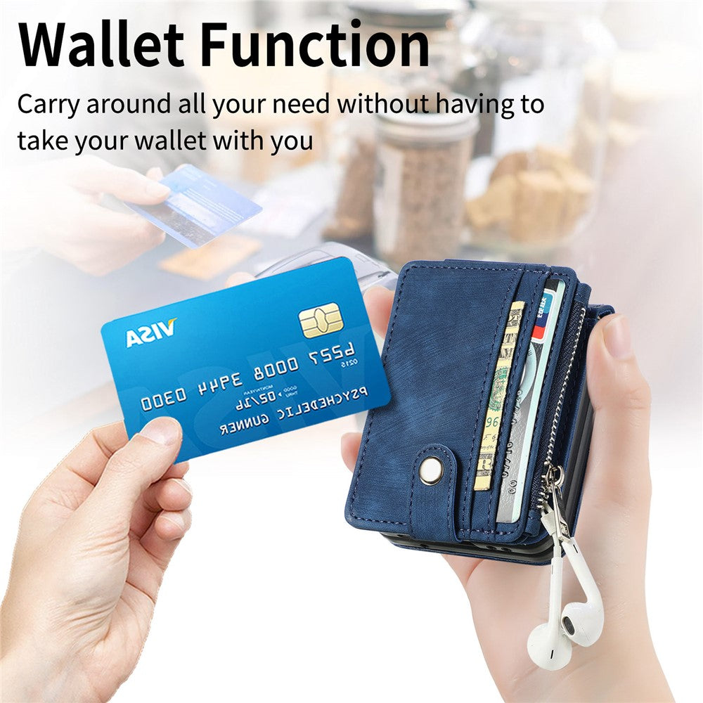 For Samsung Galaxy Z Flip7 FE 5G / Z Flip6 5G Case Kickstand Retro Leather Phone Cover Zipper Card Holder