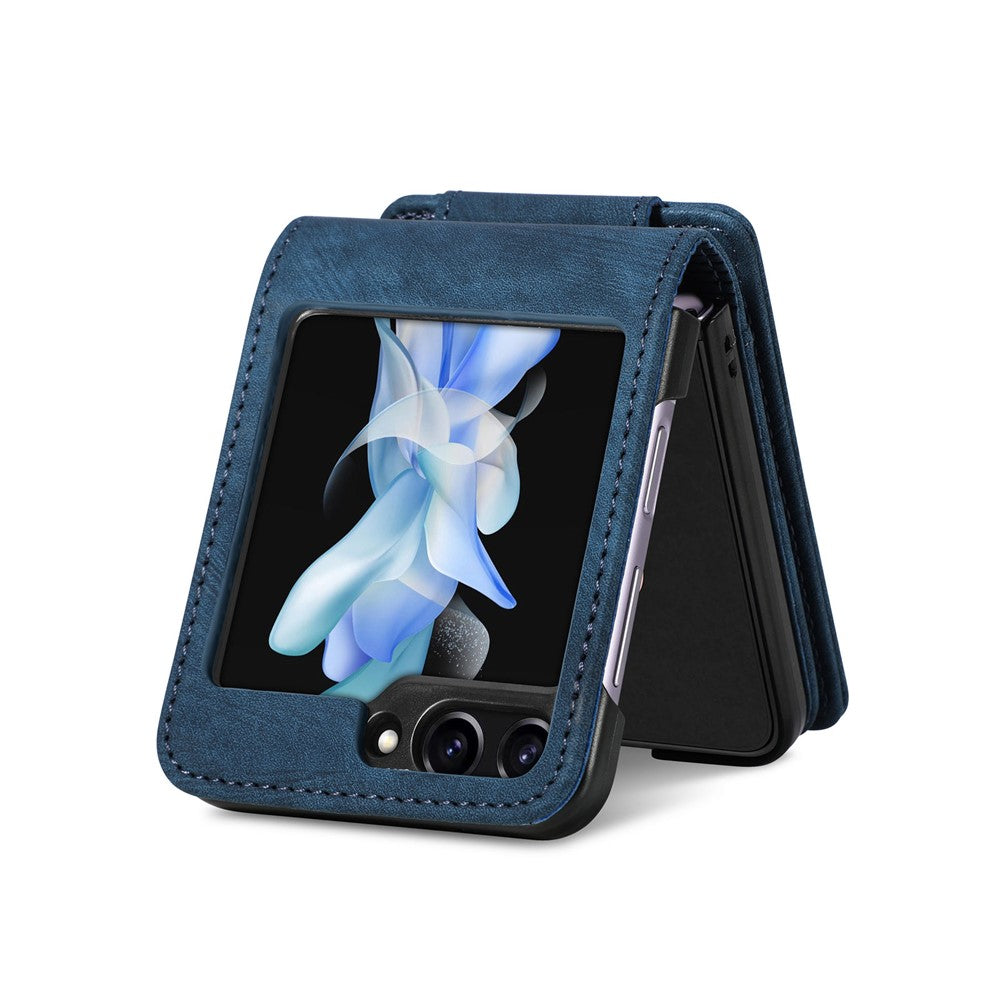 For Samsung Galaxy Z Flip7 FE 5G / Z Flip6 5G Case Kickstand Retro Leather Phone Cover Zipper Card Holder