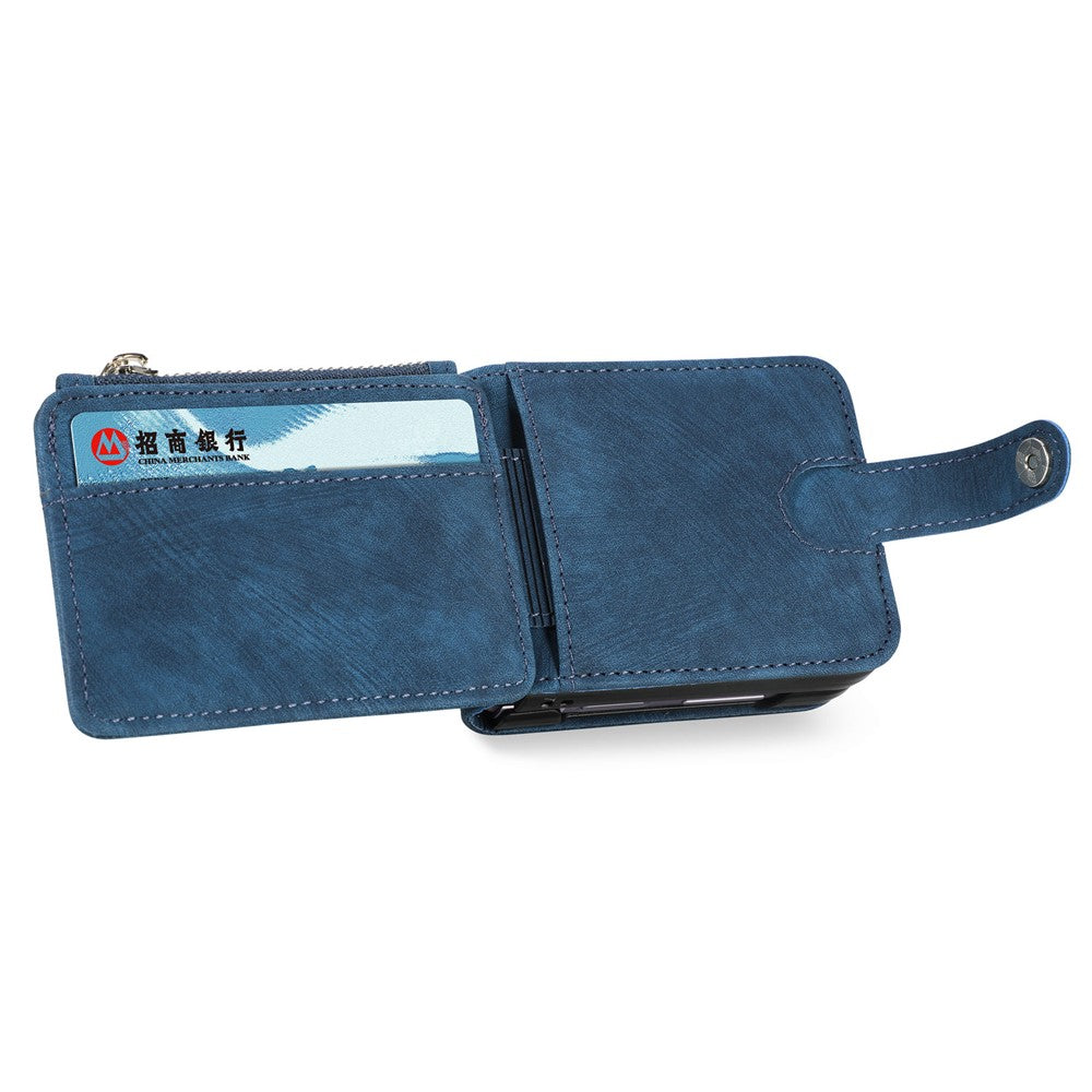 For Samsung Galaxy Z Flip7 FE 5G / Z Flip6 5G Case Kickstand Retro Leather Phone Cover Zipper Card Holder