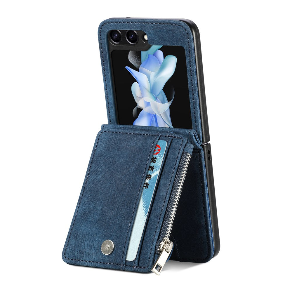 For Samsung Galaxy Z Flip7 FE 5G / Z Flip6 5G Case Kickstand Retro Leather Phone Cover Zipper Card Holder