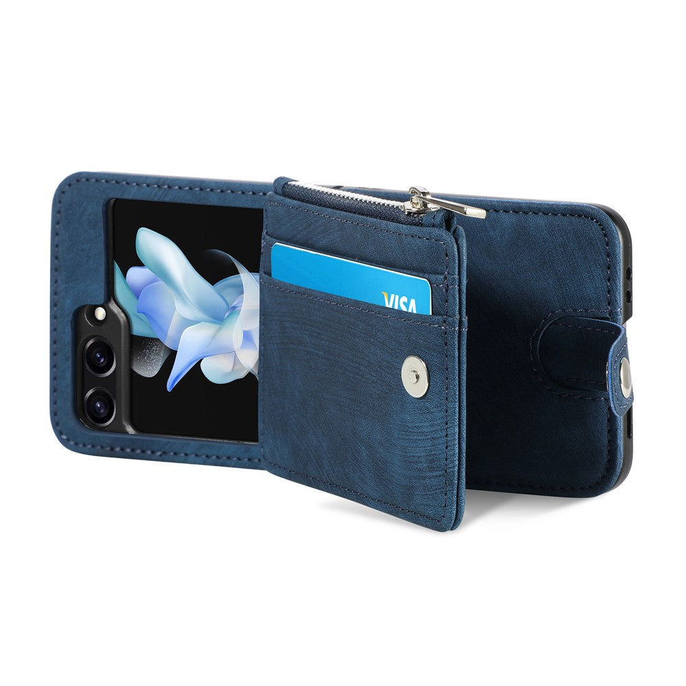 For Samsung Galaxy Z Flip7 FE 5G / Z Flip6 5G Case Kickstand Retro Leather Phone Cover Zipper Card Holder