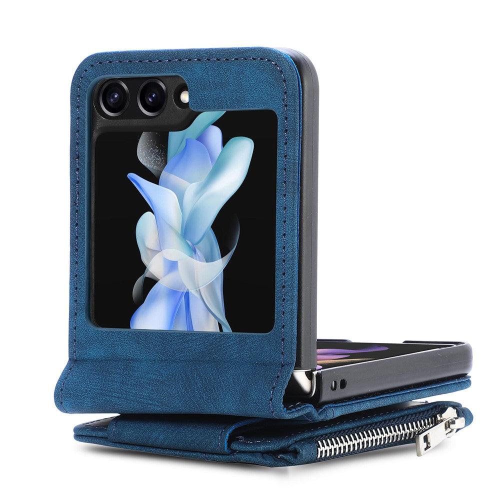 For Samsung Galaxy Z Flip7 FE 5G / Z Flip6 5G Case Kickstand Retro Leather Phone Cover Zipper Card Holder