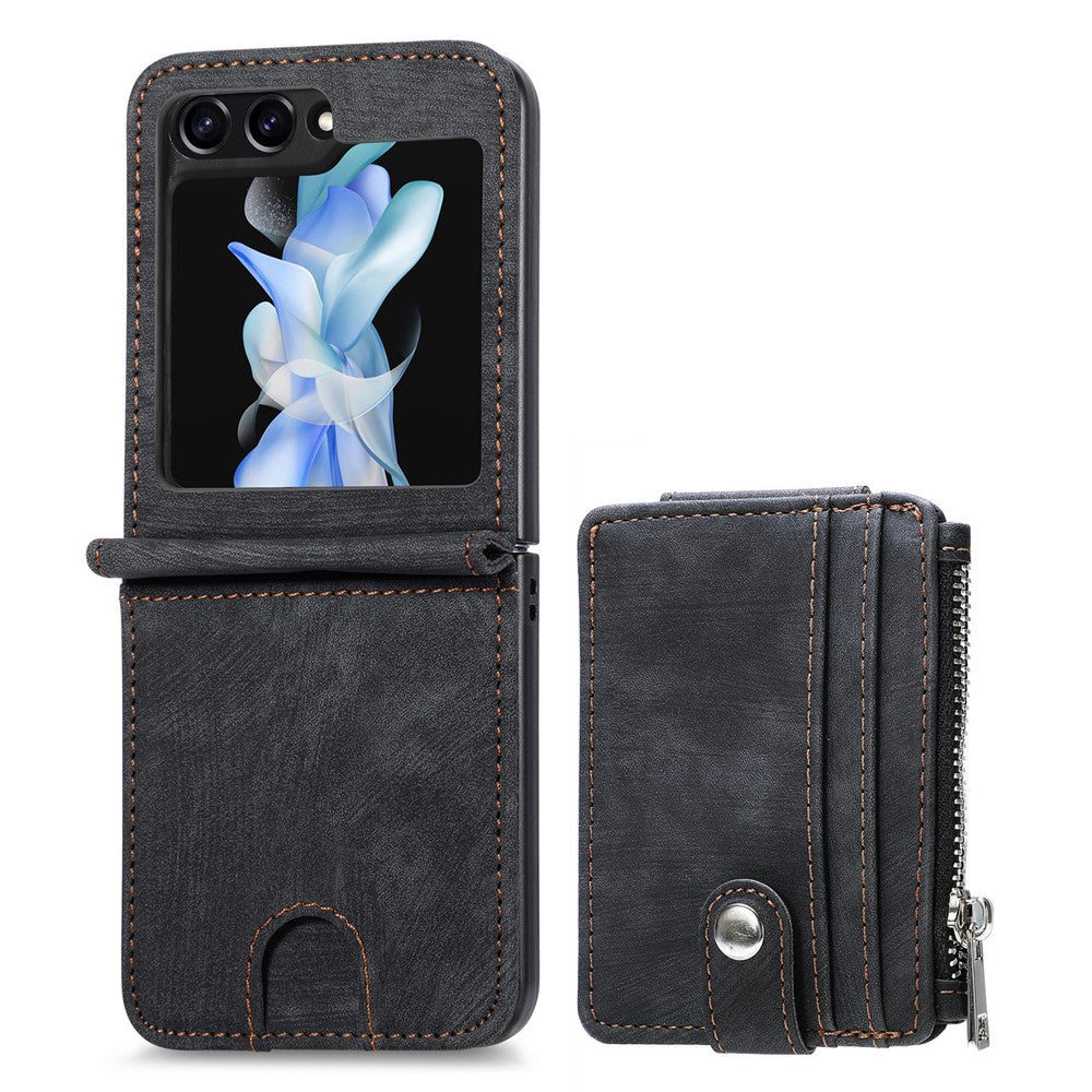 For Samsung Galaxy Z Flip7 FE 5G / Z Flip6 5G Case Kickstand Retro Leather Phone Cover Zipper Card Holder