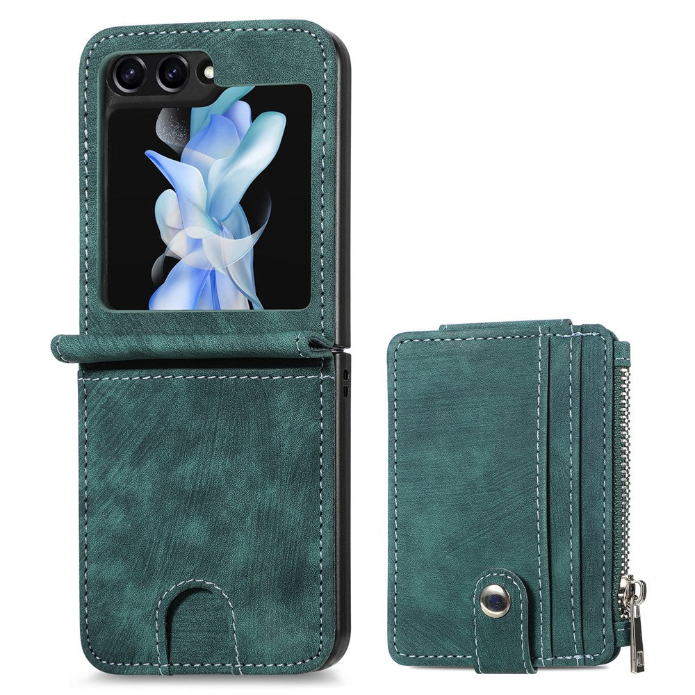 For Samsung Galaxy Z Flip7 FE 5G / Z Flip6 5G Case Kickstand Retro Leather Phone Cover Zipper Card Holder