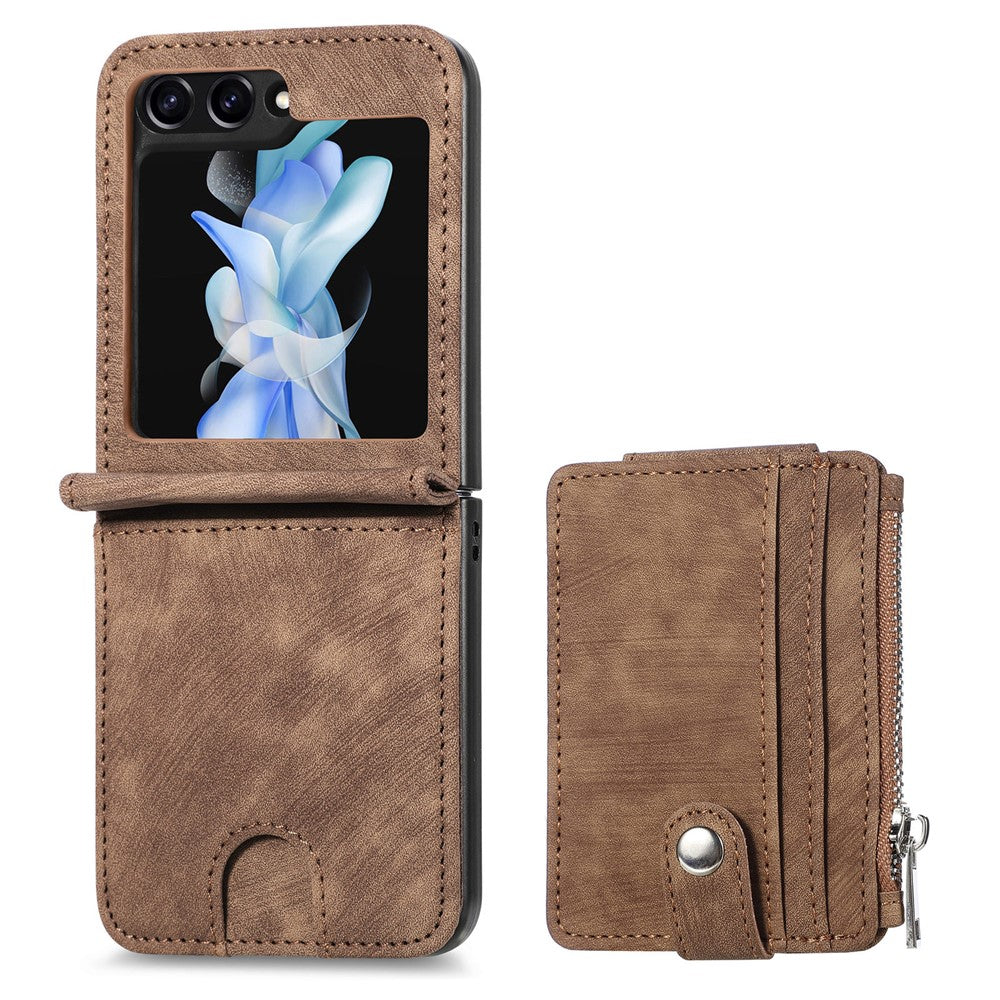 For Samsung Galaxy Z Flip7 FE 5G / Z Flip6 5G Case Kickstand Retro Leather Phone Cover Zipper Card Holder