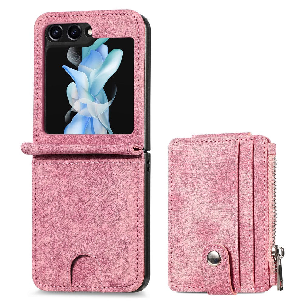 For Samsung Galaxy Z Flip7 FE 5G / Z Flip6 5G Case Kickstand Retro Leather Phone Cover Zipper Card Holder