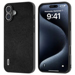 ABEEL For iPhone 16 Case Litchi Texture Genuine Cow Leather Hybrid Phone Cover