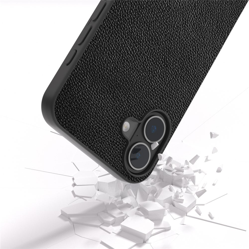 ABEEL For iPhone 16 Case Litchi Texture Genuine Cow Leather Hybrid Phone Cover