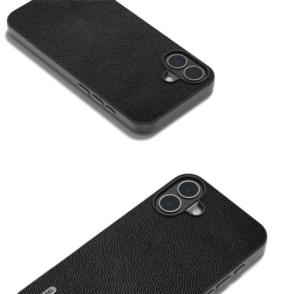 ABEEL For iPhone 16 Case Litchi Texture Genuine Cow Leather Hybrid Phone Cover