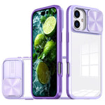 For iPhone 16 Plus Clear Case CD-Veins Camera Lens Sliding Lid TPU+PC Phone Cover