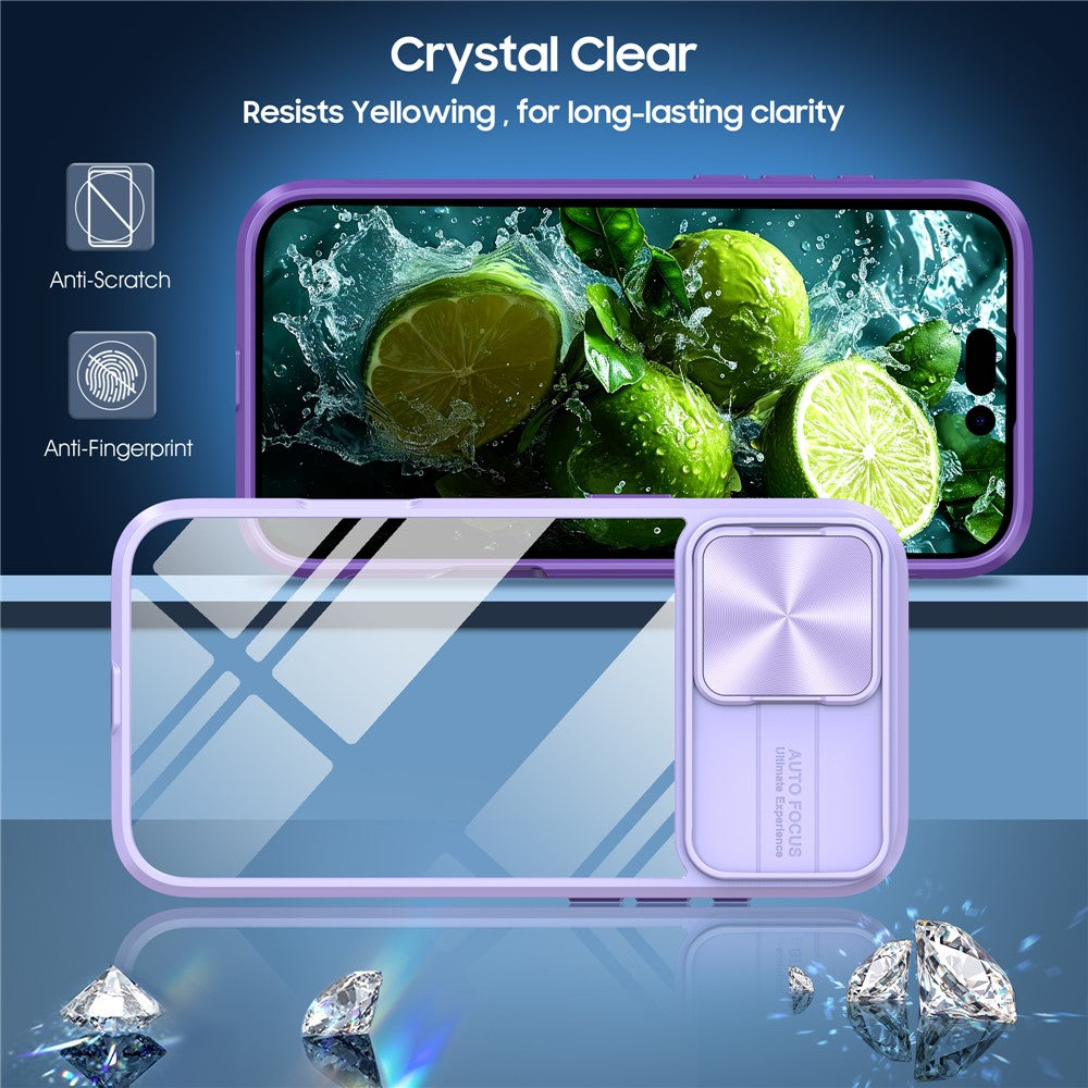 For iPhone 16 Plus Clear Case CD-Veins Camera Lens Sliding Lid TPU+PC Phone Cover