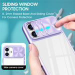 For iPhone 16 Plus Clear Case CD-Veins Camera Lens Sliding Lid TPU+PC Phone Cover