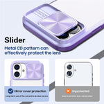 For iPhone 16 Plus Clear Case CD-Veins Camera Lens Sliding Lid TPU+PC Phone Cover