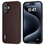 ABEEL For iPhone 16 Case Genuine Cow Leather Coated PC+TPU Non-Slip Phone Cover