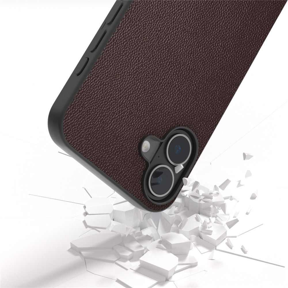 ABEEL For iPhone 16 Case Genuine Cow Leather Coated PC+TPU Non-Slip Phone Cover