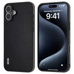 ABEEL For iPhone 16 Case Genuine Cow Leather Coated PC+TPU Non-Slip Phone Cover