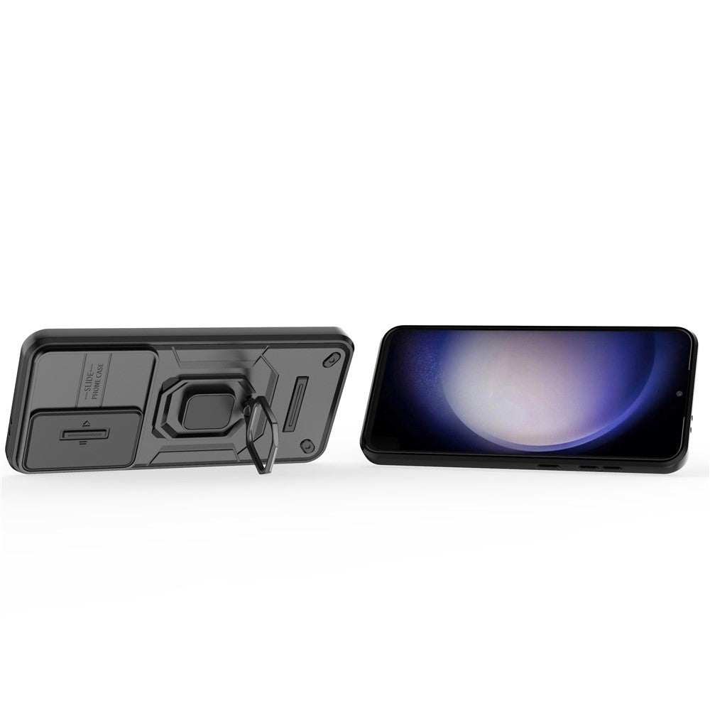For Samsung Galaxy S24 FE Case Ring Kickstand PC+TPU Phone Cover Slide Camera Protection