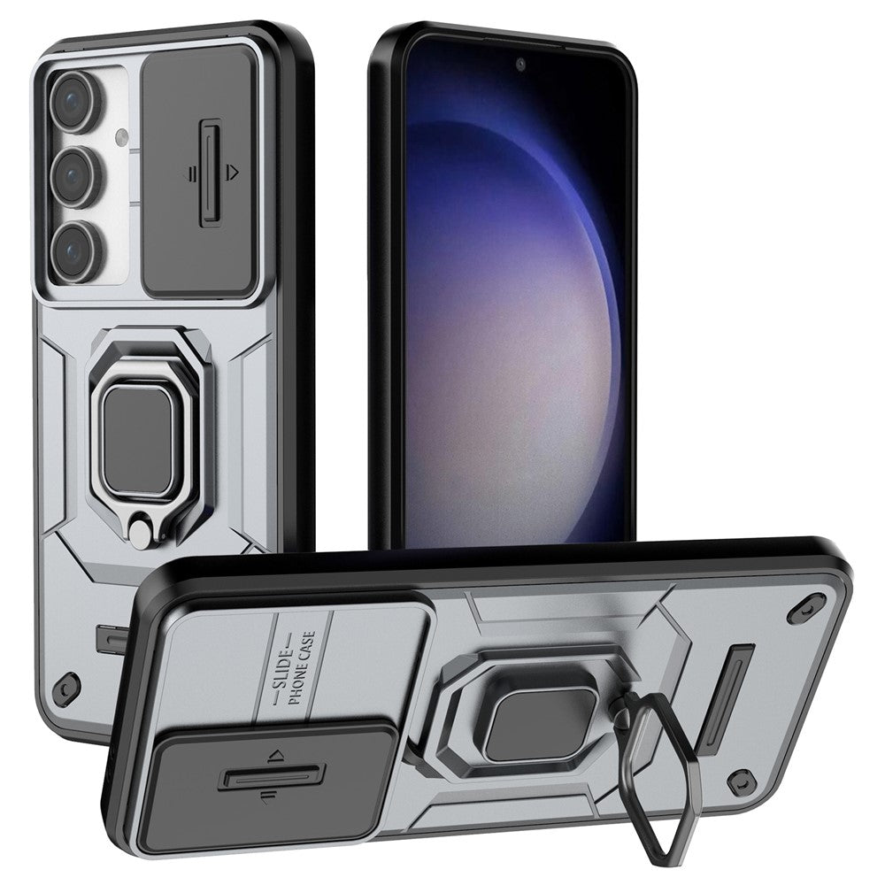 For Samsung Galaxy S24 FE Case Ring Kickstand PC+TPU Phone Cover Slide Camera Protection
