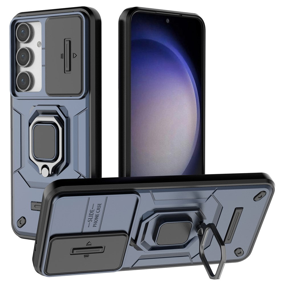 For Samsung Galaxy S24 FE Case Ring Kickstand PC+TPU Phone Cover Slide Camera Protection