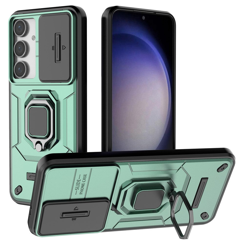For Samsung Galaxy S24 FE Case Ring Kickstand PC+TPU Phone Cover Slide Camera Protection