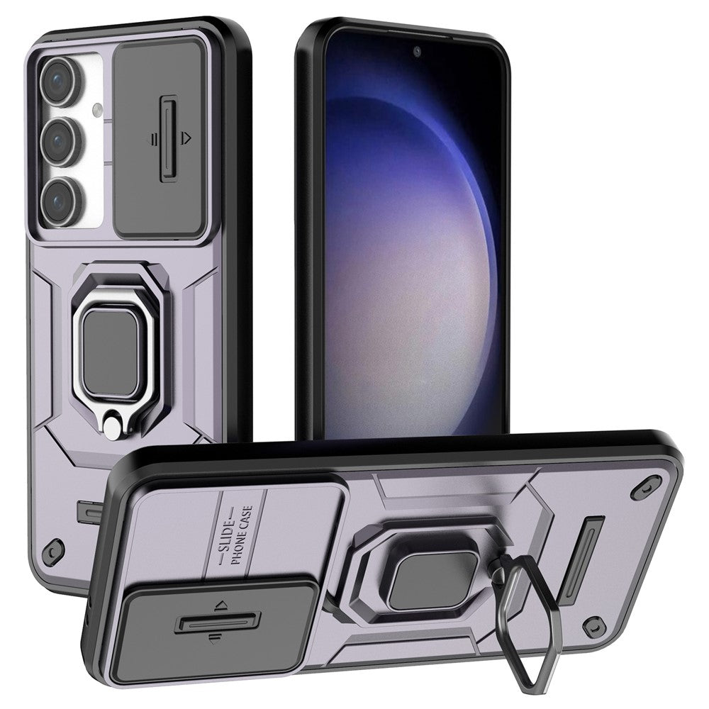 For Samsung Galaxy S24 FE Case Ring Kickstand PC+TPU Phone Cover Slide Camera Protection