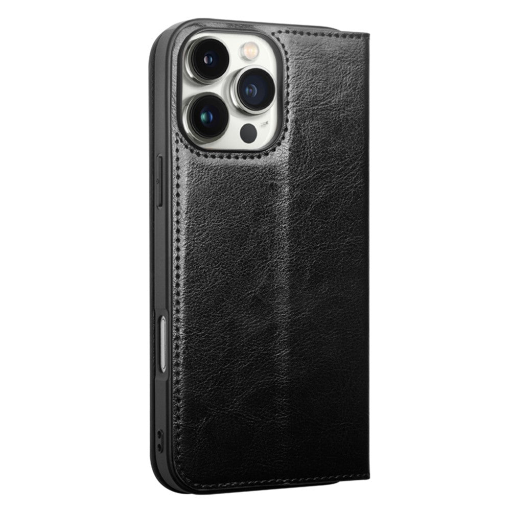 QIALINO For iPhone 16 Pro Max Case Genuine Cow Leather Card Slots Phone Cover