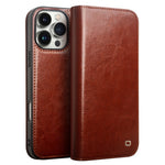QIALINO For iPhone 16 Pro Max Case Genuine Cow Leather Card Slots Phone Cover