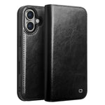 QIALINO For iPhone 16 Plus Case Card Holder Genuine Cow Leather Stand Phone Cover
