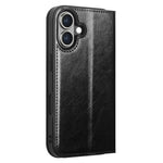 QIALINO For iPhone 16 Plus Case Card Holder Genuine Cow Leather Stand Phone Cover