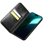 QIALINO til iPhone 16 Cover Ægte Koskind Kortholder Stativ Flip Telefoncover
