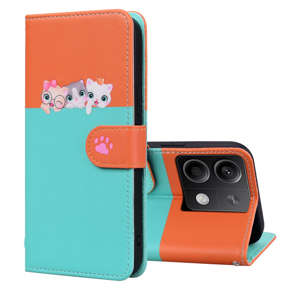 Cartoon Pet Series for Xiaomi Redmi Note 13 4G Wallet Phone Case Splicing Leather Flip Cover