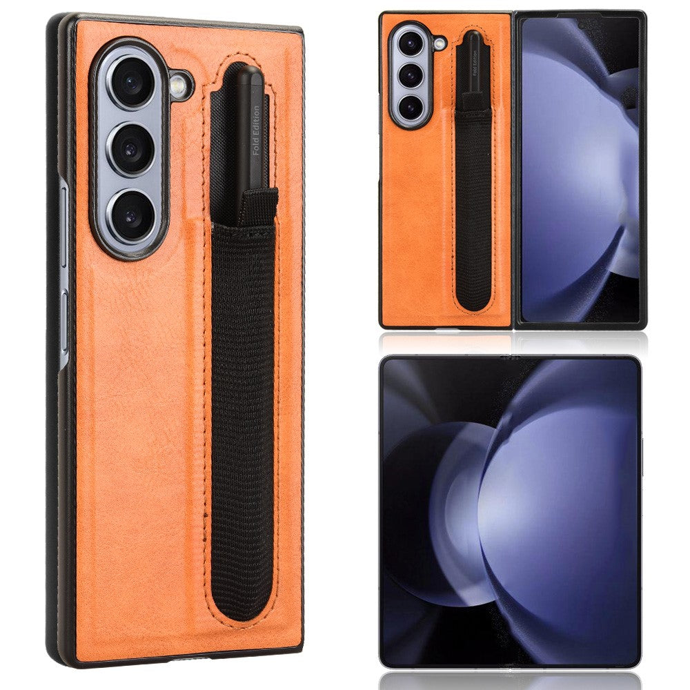 Til Samsung Galaxy Z Fold6 5G Etui Retro Læderbelagt PC Telefoncover med Penneholder