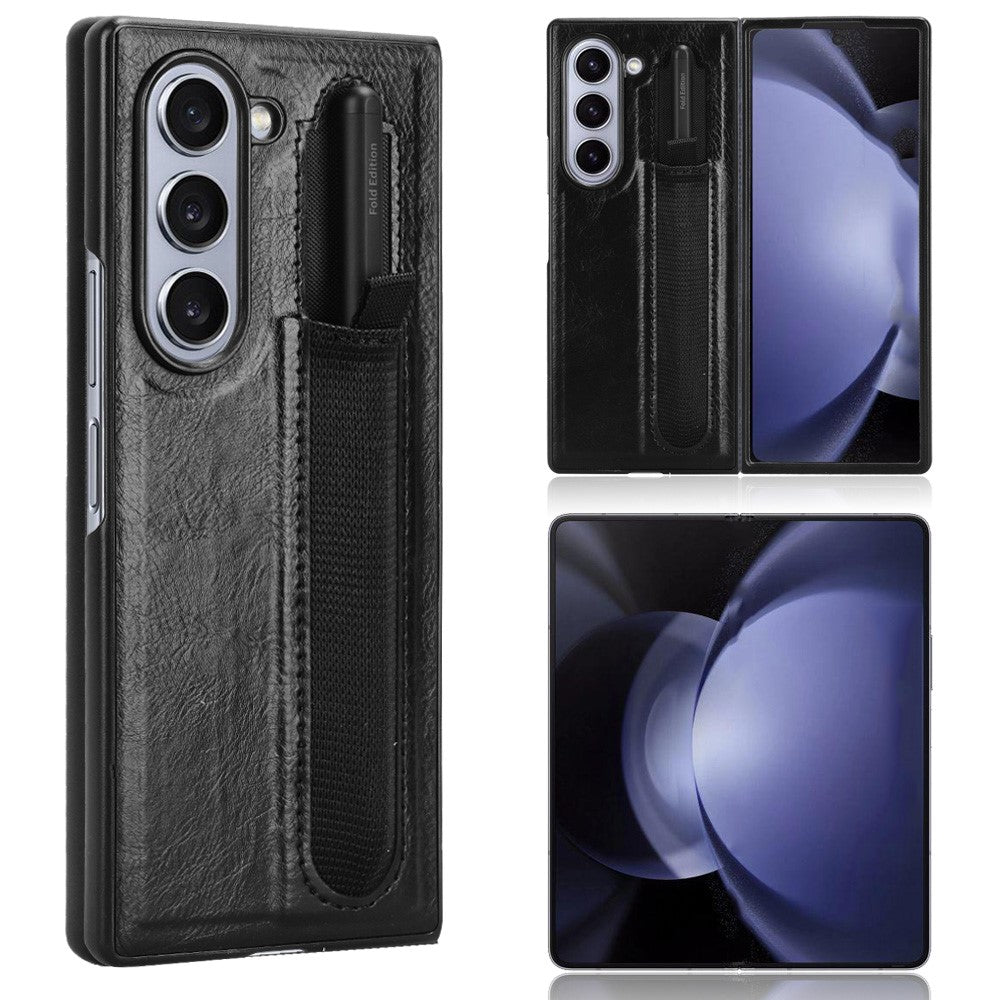 Til Samsung Galaxy Z Fold6 5G Etui Retro Læderbelagt PC Telefoncover med Penneholder