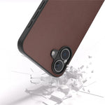 ABEEL For iPhone 16 Case Genuine Cow Leather Coated PC+TPU Hybrid Phone Cover